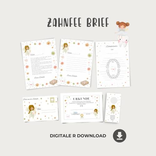 Brief von der Zahnfee Vorlage, Wackelzahn verloren Belohnung, Zahnfee Brief & Urkunde zum Ausdrucken, Post von der Zahnf
