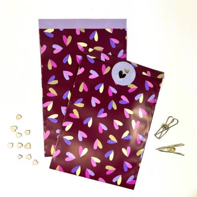 Geschenktüten DOUBLE HEARTS LILA 5-50 Stück 17x25 cm Papiertüte groß flachbeutel papierbeutel