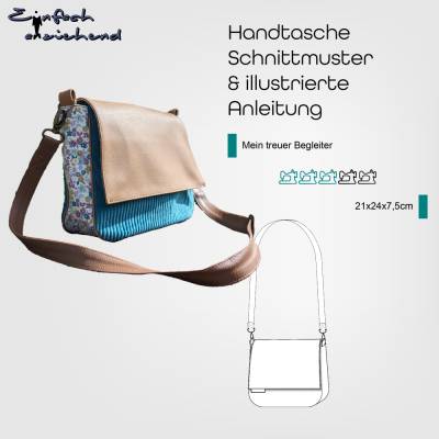 PDF Schnittmuster Handtasche / Tasche mit vielen Fächern, Taschenklappe, stabilem Boden