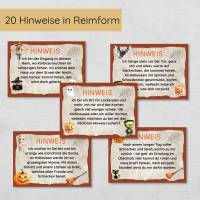 Halloween Indoor Schnitzeljagd Set für Kinder ab 6 Jahren mit 20 Hinweisen, Urkunde, Spielen & Ausmalbildern Bild 3