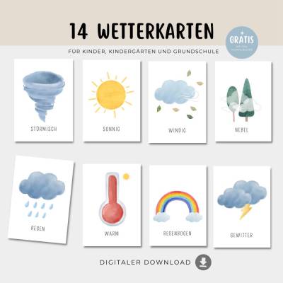 Wetter-Karten Kinder: Montessori Lernkarten zum Wetter lernen – PDF Download & Ausmalbilder