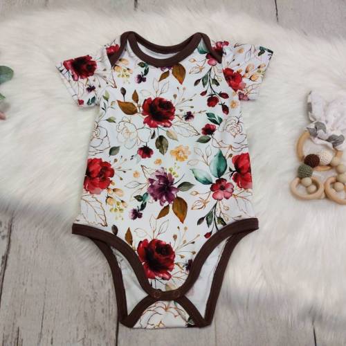 Body, Kurz- oder Langarm, goldene Rosen braun, Gr. 50-110