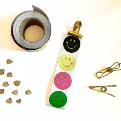 Aufkleber SMILEY PASTELLGELB PINK GRÜN MATTSCHWARZ runde smileysticker Geschenkaufkleber klein