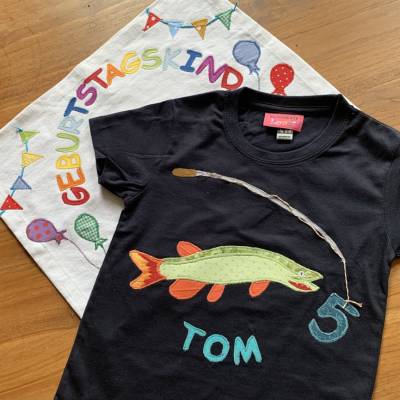 Geburtstagsshirt, Namensshirt,  T-Shirt, angeln, Angel, Fisch, Hecht,  personalisierbar, Zahl versch. Farben & Größen