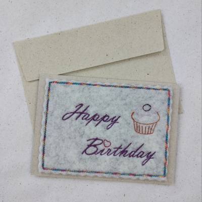 Wollfilz meets Graspapier - Grußkarte mit Törtchen 