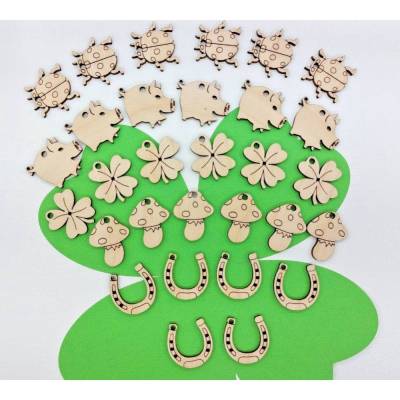 Glücks Symbole zum Aufhängen 30-Teile Holz zum Basteln Konfetti Girlande Partybedarf Bastelbedarf DIY