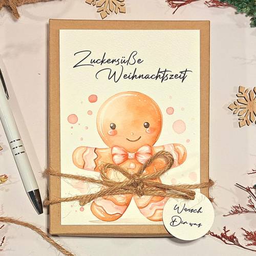 Personalisiertes Weihnachtsgeschenk: Lebkuchenmann Geschenkbox mit Geldbeutel & Weihnachtskarte