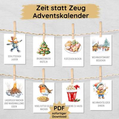 Zeit statt Zeug Adventskalender für Kinder zum Ausdrucken mit 31 abwechslungsreichen Adventskarten