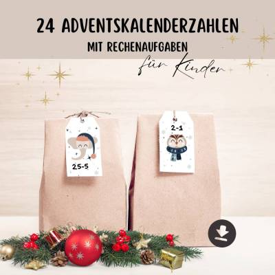 Adventskalender zahlen, Rechenaufgaben, DIY Adventskalender für Kinder, PDF Download