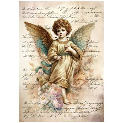 Reispapier - Motiv Strohseide - A4 - Decoupage - Vintage - Weihnachten - Engel - Cherub - 200365