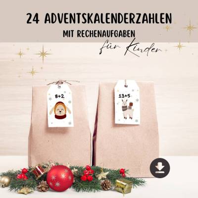 Adventskalender zahlen, Rechenaufgaben, DIY Adventskalender für Kinder, PDF Download