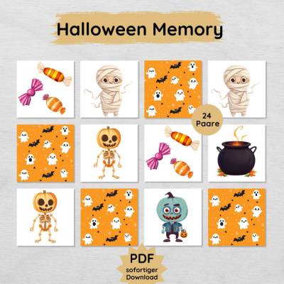 Halloween Memory Spiel für Kinder zum Ausdrucken