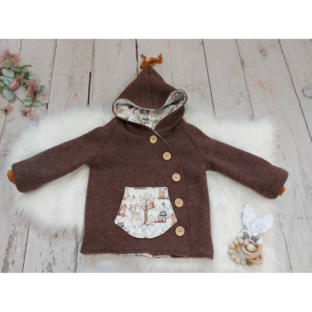 104, Jacke aus Walk, forest friends, 100% Schurwolle