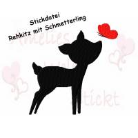 Stickdatei Rehkitz mit Schmetterling Silhouette Füllstich. Ab dem 10cm x 10cm Rahmen Bild 1