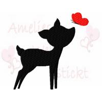 Stickdatei Rehkitz mit Schmetterling Silhouette Füllstich. Ab dem 10cm x 10cm Rahmen Bild 3