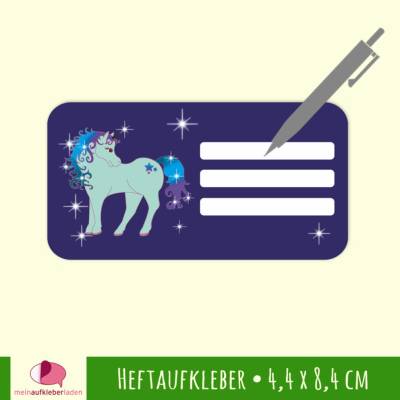 12 Heftaufkleber | Fantasy Einhorn blau - Schulaufkleber zum selbstbeschriften - 4,4 x 8,4 cm