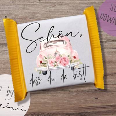 Vorlage Ritter Sport Mini Banderole schön dass du da bist Geschenk Gastgeschenk Hochzeit Tischdeko