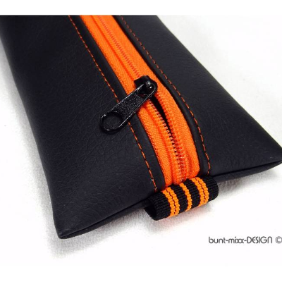 Federmäppchen schwarz neon-orange, Kunstleder A5 Kalender Notizbuch Planer, Büro-Ordner A4, handmade by BuntMixxDESIGN ©