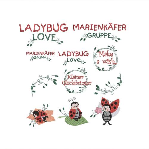 Stickdatei Marienkäfer Ladybug großes Set 11teilig