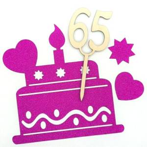 Cake Topper Tortendekoration Holz 65. Geburtstag Tortenstecker Torte Deko Kuchenstecker Tortendekoration DIY Bild 1