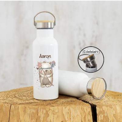 Thermosflasche personalisiert mit Name Bär Waldtiere Junge Thermoskanne Edelstahl