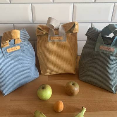 Lunchbag aus Breitcord, XL, Snackbag, Frühstücksbeutel, Utensilo, kleine Tasche, 4 Farben, versandfertig