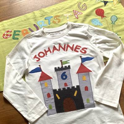 GeburtstagsShirt, T- Shirt, Longsleeve, Applikation, Burg, Geschenk Junge, Geschenk Mädchen, Kindergeburtstag, ab Gr.104