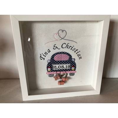 Schönes individuelles Hochzeitsgeschenk, Geldgeschenk, Geschenk, Führerschein Bilderrahmen bestickt