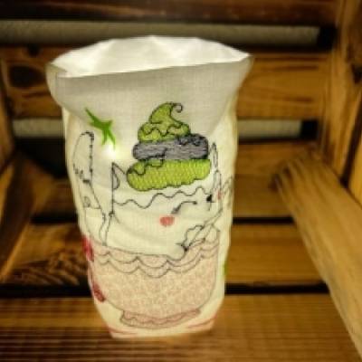 Genähter bestickter Lichtbeutel  Lichtsäckchen Windlicht Deko Katze