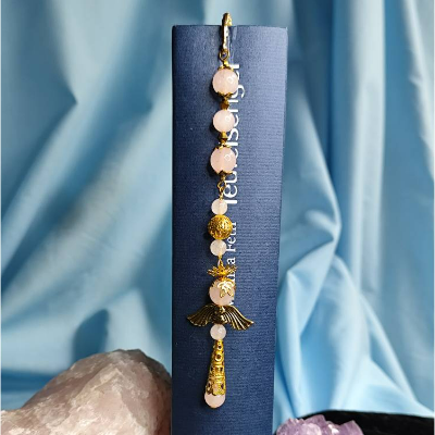 Metall-Lesezeichen ROSENQUARZ Edelstein SCHUTZENGEL Geburtsstein JANUAR FISCHE STIER KREBS Gr.L christlich Buch Geschenk