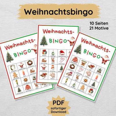 Weihnachten Bingo für Kinder zum Ausdrucken, Weihnachtsbingo Druckvorlage
