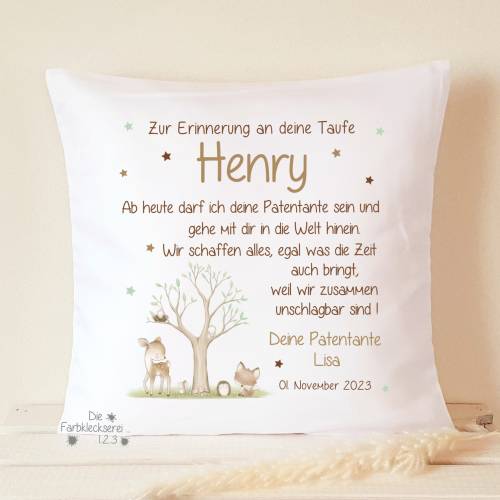 Taufgeschenk Patenkind personalisiert, Patenbrief mit Namen, Taufbrief Patentante Patenonkel, Taufkissen