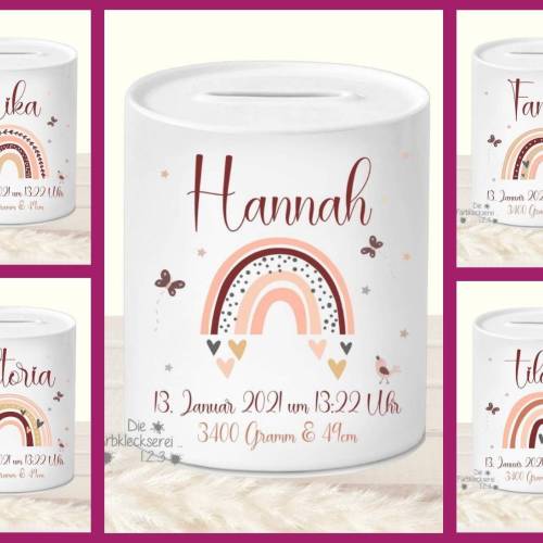 Spardose mit Namen für Mädchen Regenbogen
