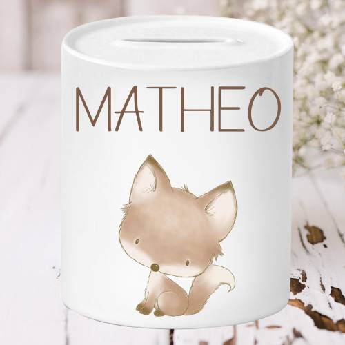 Geschenk personalisierte Spardose mit Namen, Kinderspardose Fuchs, Geldgeschenk Taufe Geburt, Geldgeschenk 