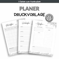 Planer deutsch A4 | Tagesplaner | Wochenplaner | Monatsplaner | Druckvorlage zum Selberdrucken | Digitaler Download Bild 1