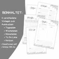 Planer deutsch A4 | Tagesplaner | Wochenplaner | Monatsplaner | Druckvorlage zum Selberdrucken | Digitaler Download Bild 2