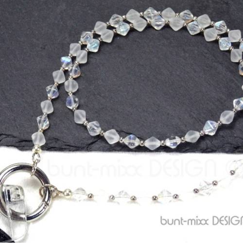 Brillenkette mit Ring, Kette Ringkarabiner Charmträger, Glasperlen gefrostet, handmade by  BuntMixxDESIGN