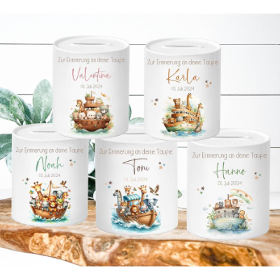 Geschenk Taufe Arche Noah, Taufgeschenk Spardose Arche Noah, Sparschwein Taufe, Geldgeschenk Taufe personalisiert