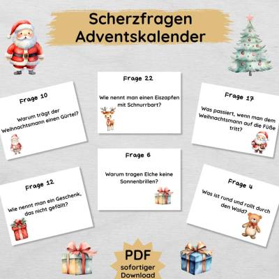 Scherzfragen Adventskalender für Kinder zum Ausdrucken mit 24 lustigen Fragen