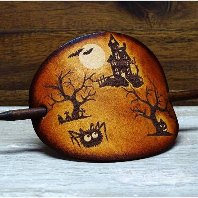 Leder Haarspange – OX Antique - Hexenhaus – Vickys World - Rindleder & Holz - Halloween