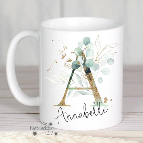 Kaffeetasse Firma Angestellten personalisiert, Geschenk Mitarbeiter, Tasse Kollegen, Eukalyptus, Weihnachtsgeschenk 