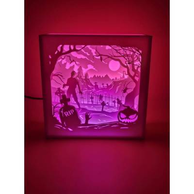 3D-Druck LED Lichtbox – Halloween Friedhofs-Szene