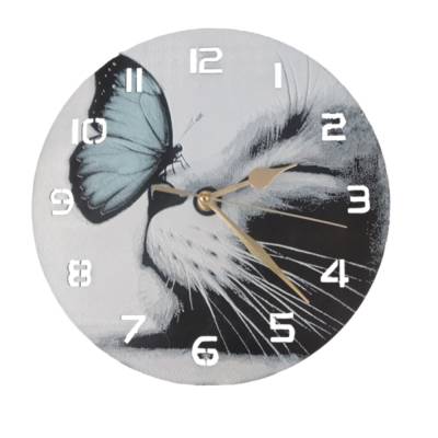 Wanduhr Katze mit Schmetterling