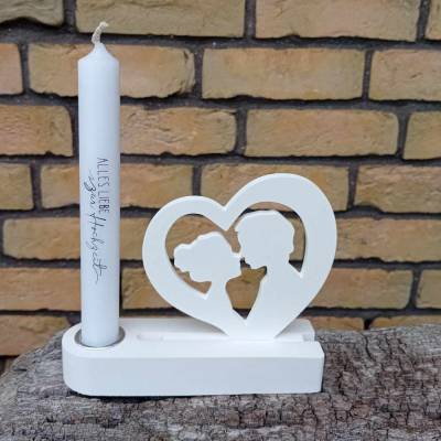 Hochzeitsgeschenk Kerzenhalter mit Kerze und Hochzeitspaar