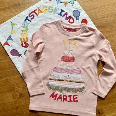 Geburtstagsshirt, T-Shirt, Applikation, Torte, Geburtstagsgeschenk, Kinder, Junge, Mädchen,ab Gr.86, versch Farben