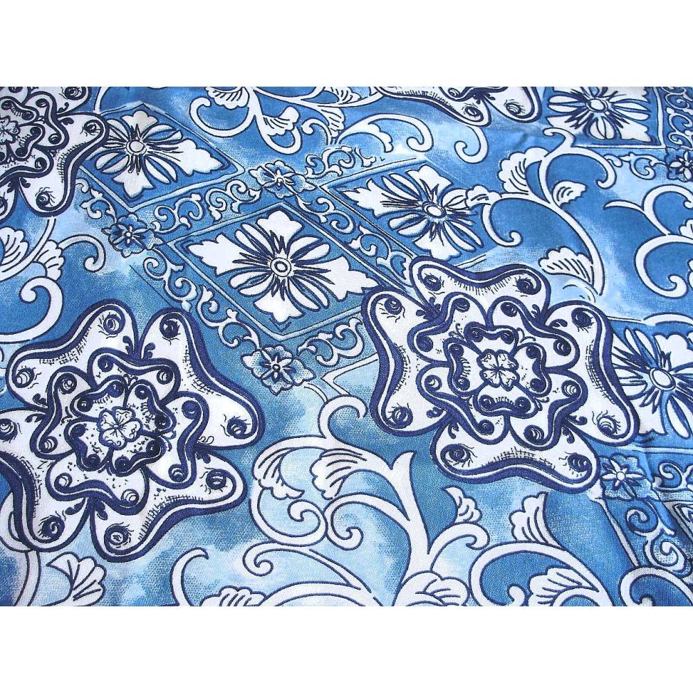 Vintage Viskose-Stoff stahlblau mit dekorativem Paisley-Muster aus