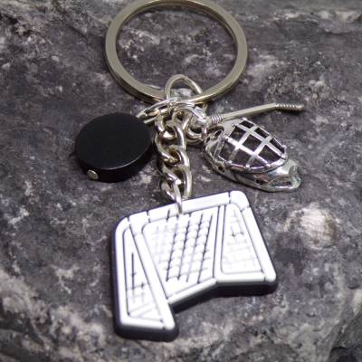 Personalisierbarer Eishockey Schlüsselanhänger Torwart Eishockeyschläger Puck  Geschenk