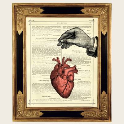 Anatomisches Herz Kunstdruck Gothic Valentinstag Geschenk Liebe - Steampunk Druck auf antiker viktorianischer Buchseite