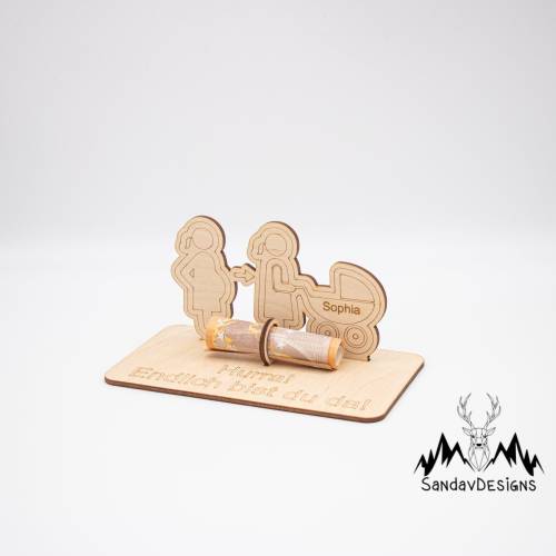 Geldgeschenk Geburt - Kinderwagen - aus Holz personalisiert