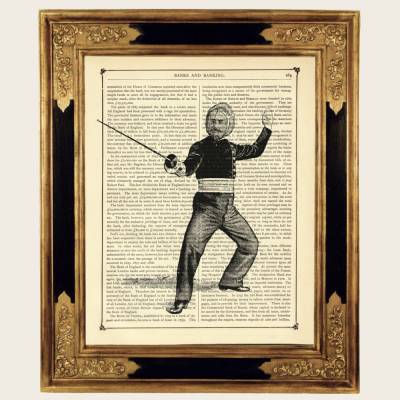 Sherlock Holmes Fechter Kunstdruck Mann Gentleman - Steampunk Druck auf antiker viktorianischer Buchseite